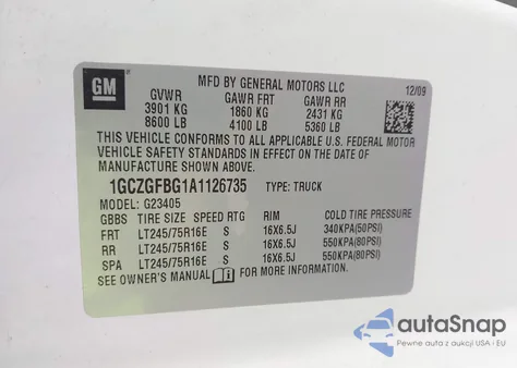 2010 Chevrolet Express 2500 Work Van из США, поврежденный, VIN 1GCZGFBG1A1126735